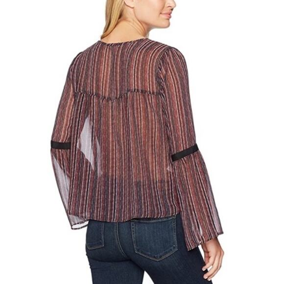 BCBG GENERATION S Sheer Bell Sleeve Ribbon Tie Blouse Whimsigoth Fairy Grunge - Picture 3 of 13